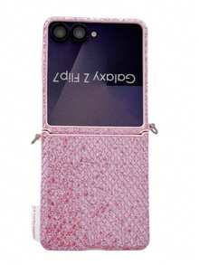 1pc Fashionable Simple Cute Side Zippered Sparkly Rhinestone Diamond Pattern Element Foldable Phone Case, Protective & Drop-Proof For: SamsungGalaxy Z Flip 5/Z Flip 6/ZFlip 7/Z Flip 8/Razr 60/Razr 50/Razr 70, Galaxy Z Flip7 FE - Pink - View 2