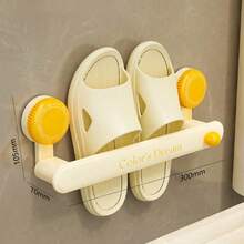 1pc Dopamine Suction Cup Towel Rack, Wall-Mounted Home Bathroom, No Drilling Required, Can Store Slippers, With Towel And Slipper Hooks - Multicolor - View 8