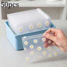 10/20/50/100pcs Daisy Print Frosted Plastic Zipper Bags, Reusable Transparent Self-Sealing Storage Bags For Cosmetics, Jewelry, Hair Accessories, Stationery, Crafts Organization - Multicolor - View 12