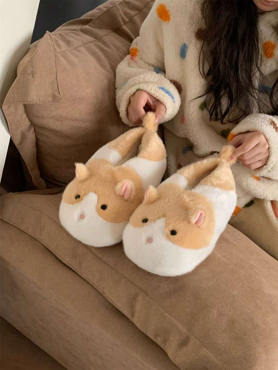 XIXITIAO Cute Closed-Toe Fluffy Hamster Slippers, Soft Animal Cozy Fuzzy Maternity Home Slippers - White Brown - View 1