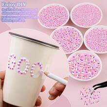 24-Grid Pink Iridescent Flat-Back Resin Rhinestone Set, Assorted Size Round Rhinestones, With Dotting Pen, Tweezers, Dotting Tray, DIY Handmade Rhinestone Accessories, Water Bottle, Phone Case Modification, Bling Shiny Decoration, Handmade Jewelry Rhinestone Material Kit - Baby Pink - View 5