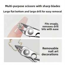 Christmas Upgraded Cream White Metal Heavy-Duty Nail Rhinestone Remover, Diamond Decorated Scissors With Cardboard Packaging, Professional Nail Art Tool, Suitable For Salon Nail Artists And DIY Home Nail Rhinestone Removal - Multicolor - View 3