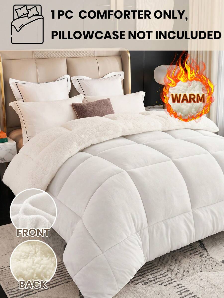 1pc Super Soft Wool Quilt, Skin-Friendly Winter Down Comforter, Lightweight & Breathable, Comfortable Sleep, Durable, Non-Pilling, Quilted Craftsmanship For Fluffy Softness, Versatile Bedroom Decor, Fits All Bed Sizes, Without Pillow And Pillowcase, Home Decor, Winter Essential, Bedding, Autumn & Winter Decoration - White - View 1