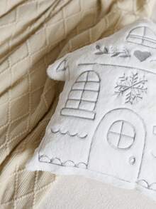 1件裝聖誕銀色房屋刺繡造型枕套，適合室內裝飾，聖誕裝飾，四季通用枕套，不含枕芯 - 銀色 - 查看 7