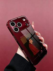 1件客製化照片與姓名文字時尚手機殼，心跳愛心線元素酒紅電鍍邊框高畫質玻璃殼，適用於 Apple 18ProMax/17ProMax/17Air/16Pro/15/14Plus/13Pro/12Pro Max/11/XsMax 與 S26Ultra/25Plus/24/23/22 及 A36/A35/A33/A31/A26/A15/A13/Note20/10Pro 等系列機型，適合情侶、家庭、家庭合照、朋友 - 酒紅色 - 查看 3