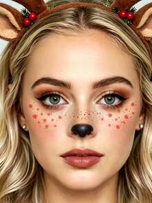 1pc Reindeer Face Tattoo Sticker, Christmas Freckle Tattoo Sticker, Cute Deer Shape Sticker, Waterproof, Christmas Sticker, Deer Makeup, Suitable For Holiday Party Costume Christmas Decoration - Multicolor - View 6