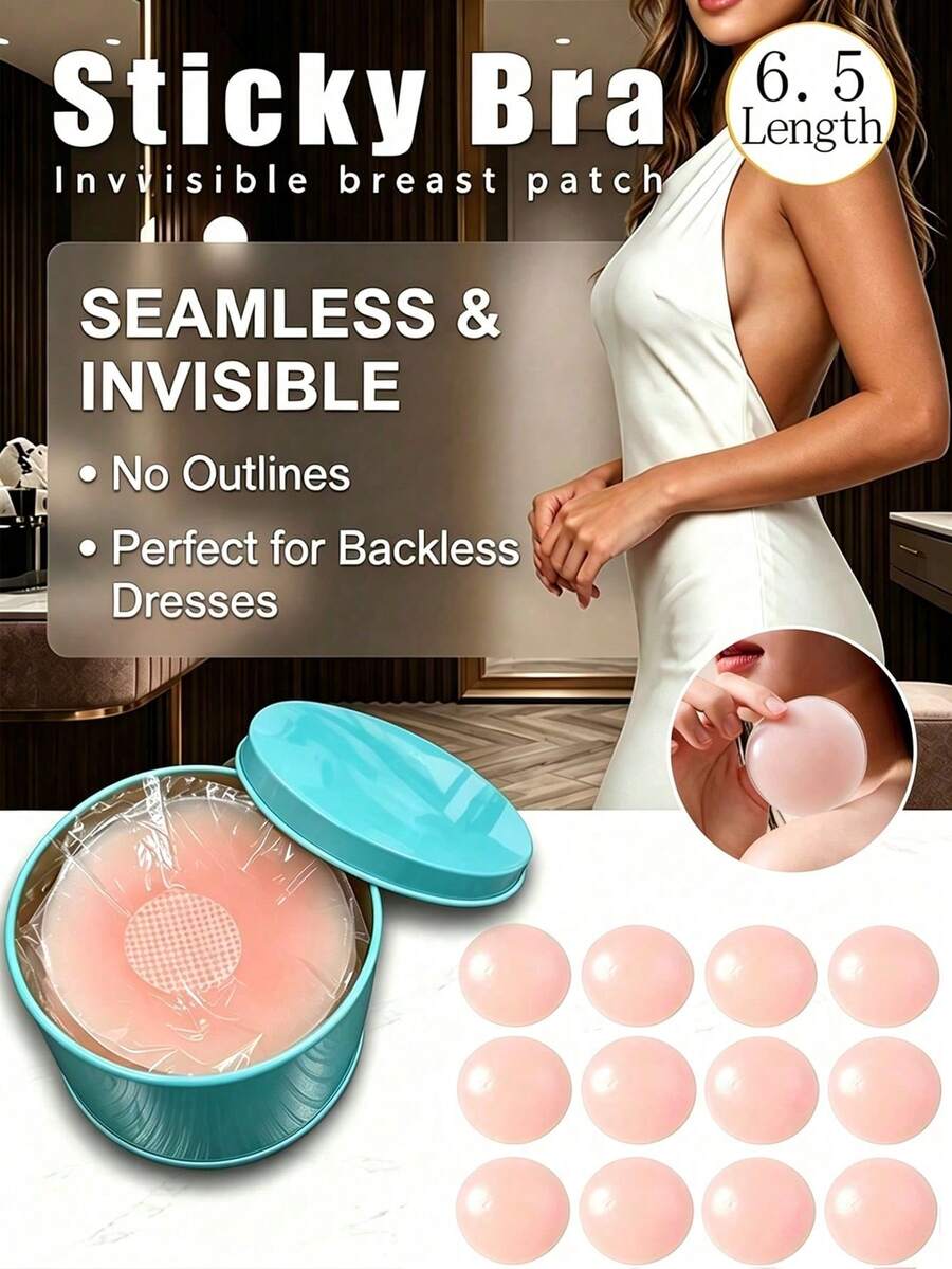2/8/10/12pcs Reusable Invisible Seamless Self-Adhesive Nipple Covers, No Residue No Shifting, Suitable For Multiple Occasions - Baby Pink - View 1