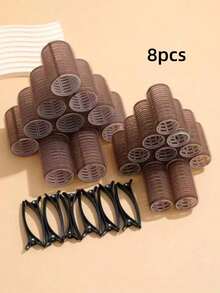 Self-Adhesive Hair Roller Set, Includes 24/4 Hair Rollers And 12/4 Hair Clips, Salon-Grade Curling Iron, Suitable For DIY Hairstyle Design, Heatless Hair Rollers - Coffee Brown - View 6