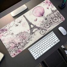 1pc Large Electronic Sports Gaming Mouse Pad, Pink Flower Eiffel Tower Romantic Street Scene Pattern, Anti-Slip, Washable Rubber Bottom Large Size Desk Mat Office Desk Accessory, Computer Decoration Accessory Desktop Decor Dirt-Resistant Gaming Mouse Pad, Ideal Gift For Gamers, Extra Long Desk Mat, Fashionable Office Desktop Decoration And Study Accessory - View 4