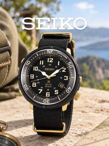 Men's SEIKO Prospex Solar Watch, Black Nylon NATO Strap, Matte Black Case, Countdown Bezel 200M Water Resistant Outdoor Field Solar Powered Wristwatch - Black - View 1