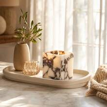Translucent Marble Candle & Aromatherapy Base, Multi-Functional Cosmetic Storage Cup, Luxury Home Decor Ornament, Suitable For Spa & Hotel - 1PC - View 6