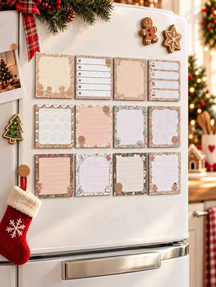 3 Packs, Brown Christmas Gingerbread Man Shaped Square Sticky Notes, Self-Adhesive Memo Pads, Suitable For Student Learning, Office Decoration, Christmas Gift, And DIY Crafts. - Multicolor - View 1