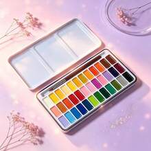1 Set 36 Colors Solid Solid Color Watercolor Paint Set, Portable Iron Box With Built-In Palette And Brush, High Pigment Solid Color Watercolor, Art Painting Supplies For Adults, Students, Beginners, Sketching, Journaling, Painting - Sets - View 2