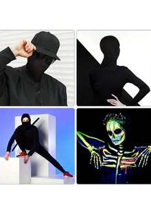 1pc Unisex Full Face Morph Mask, Elastic Breathable Faceless Head Cover, Black Cosplay Mask, Suitable For Adult Halloween Party And Carnival - A - View 4