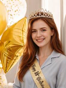2 Pieces Set 18th Birthday Sash Ribbon Birthday Queen Crown Headwear Rhinestone Birthday Headband Birthday Sash With Pin Happy Birthday Crown And Sash Ribbon Birthday Party - 18 - View 6
