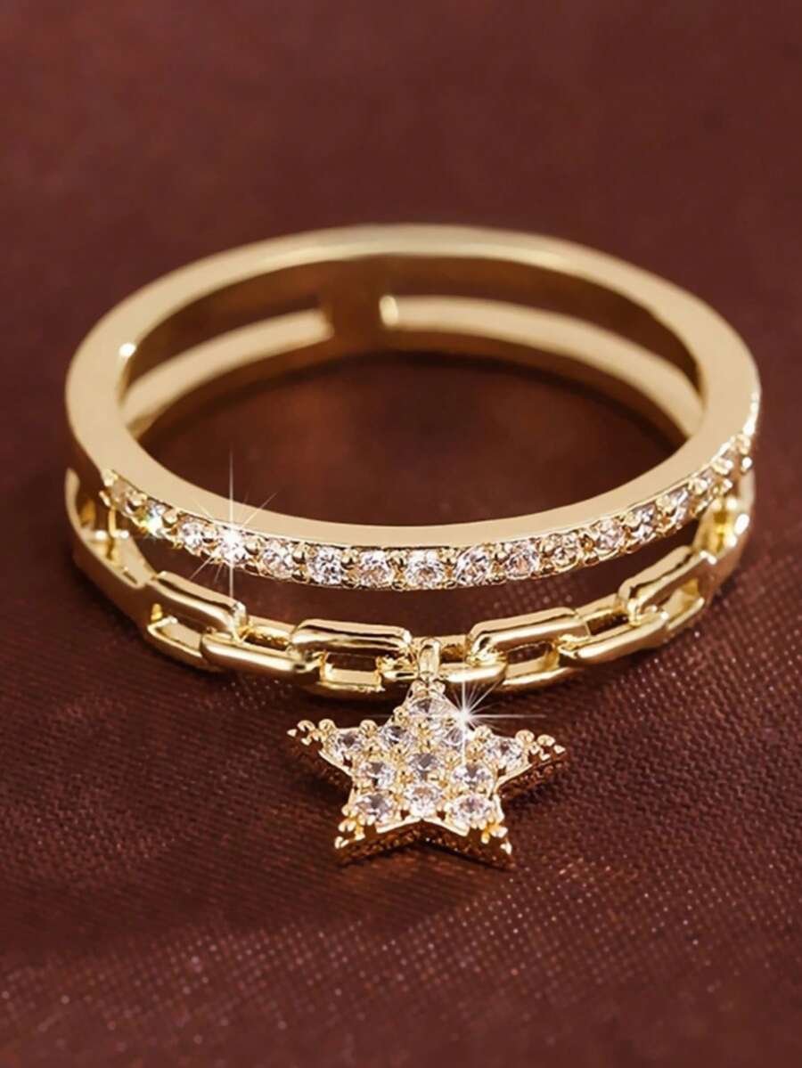 1pc Exquisite Cubic Zirconia Ring For Women, Wedding Engagement Party Jewelry, Valentine's Day Gift - Yellow Gold - View 1