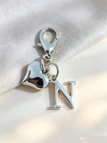 Silvery Exquisite Small Heart Pendant/Silvery 26-Letter Lobster Clasp Keychain/Suitable For Bags, Wallets, Handbags Keys And Other Decorative Hangings - Multicolor - View 25
