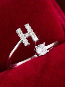 1pc 26-Letter Open Design Copper Zirconia Decorated Ring, Minimalist Style Versatile Index Finger Accessory For Women - Open Ring - View 26