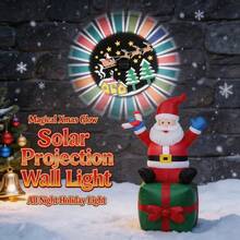 Lampu Dinding Proyeksi Kereta Rusa Natal Bertenaga Surya, Pencahayaan Dekoratif Liburan Musim Dingin Luar Ruangan yang Menawan. Bodi lampu yang ringkas memproyeksikan pola-pola indah Santa Claus yang mengendarai kereta rusa, pohon pinus bersalju, rumah yang nyaman, dan bintang-bintang berkilauan. Lingkaran luar menampilkan roda cahaya bercahaya warna-warni dengan aliran dinamis, efek cahaya dan bayangan yang indah dan menarik perhatian, serta pencitraan proyeksi yang jernih dan berlapis. Dilengkapi dengan panel surya konversi tinggi, menyerap sinar matahari dan menyimpan energi di siang hari, sensor kontrol cahaya sensitif bawaan, menyala otomatis saat senja. - Proyeksi kereta luncur Sinterklas warna-warni versi Q - View 10