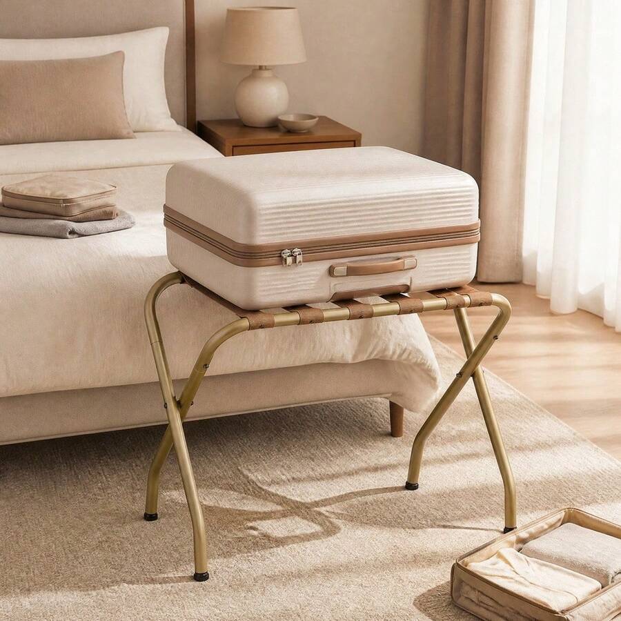 SONGMICS Suitcase Stand, Set Of 2, Foldable Steel Frame For Hotel, Gold - Gold - View 1