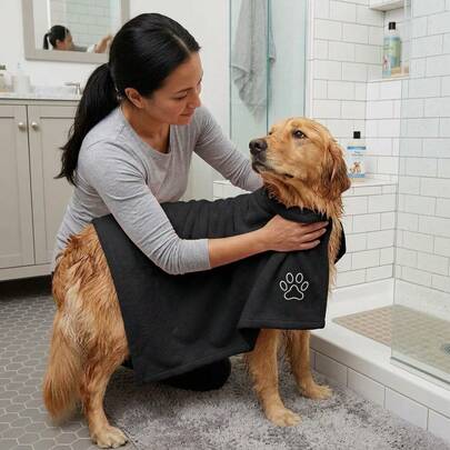 Toalla de baño para mascotas de otoño/invierno, toalla de microfibra súper absorbente para secar perros con estampado de huellas, bata de baño de secado rápido para perros grandes y gatos