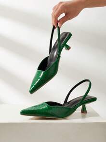 Women's Solid Color Unique Textured Design Elegant Comfortable Fashion Versatile New Pointed Toe Stiletto High Heels (Random Cut) - Green - View 2