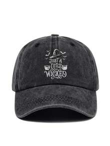 1pc Vintage Washed Distressed Adjustable Baseball Cap Trucker Hat With Witch Bat Print, Funny Halloween Hat For Daily Wear, Photos, Halloween Costume, Cosplay, Versatile - Multicolor - View 2