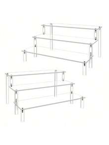 Haus Hana 1pc Acrylic Tiered Display Stand, 3-Tier Trapezoid Display Rack, Home Storage & Display Shelf For Jewelry, Cosmetics, Transparent Multi-Layer Storage Display Rack, Cake Stand, Perfume Stand - Clear - View 2