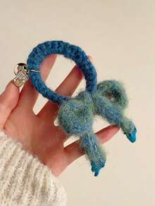 1pc Autumn/Winter Knitted Bow Plush Scrunchie Elastic Hair Tie Soft Ponytail Hair Rope Hair Accessory For Women Party Outing Daily Matching - Multicolor - View 5