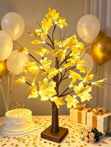 1PC/2pcs 24-Light Dual Gold Maple Tree LED Glowing Flower Lamp, USB & 3-Battery Dual Power Supply, Girly Desktop Night Light - Warm white light - View 8