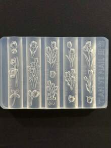 1pc New Tulip & Iris Floral Hand-Carved Mold, Cute Handmade Carved Design, High Transparency Wearable Nail Art Tool - Multicolor - View 6