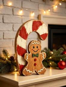 Vintage Distressed Gingerbread Man Figurine, Farmhouse Style Christmas Tabletop Decor, Suitable For Home Holiday Fireplace Mantel Display - A - View 3