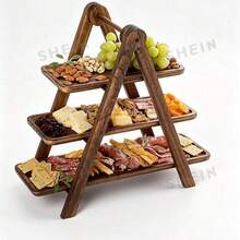 Rak Snack Lipat 3 Tingkat dari Kayu, Tempat Penyimpanan Buah dan Makanan Penutup - Coklat - View 3