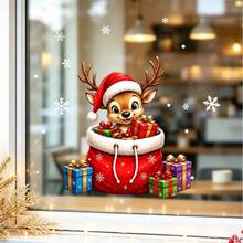 1/4pcs Cute Funny Reindeer Santa Hat Window Decals, Double-Sided Reusable PVC Static Adhesive Glass Stickers, Suitable For Living Room, Balcony, Bedroom, Christmas Home Decorations - Multicolor - View 9