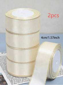 2 Rolls Double-Sided Satin Ribbon, Packaging Ribbon, Scrapbooking Supplies, Craft Materials, White Ribbon, Wreath Making Materials, Birthday Party Supplies, Rolled Ribbon, Balloon Ribbon, Christmas Ribbon, Liston Satinado 4cm, Listones, Decorative Bows - Multicolor - View 6