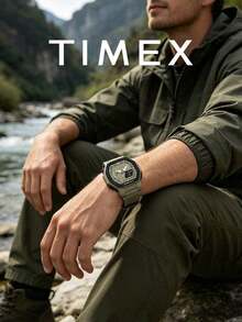 Timex Men's Shock-Resistant Analog Watch, Octagonal Case, Resin Strap, World Time, Stopwatch, Countdown, Multi-Function Sports Watch, Outdoor Camping, Men's Gift - Army Green - View 6