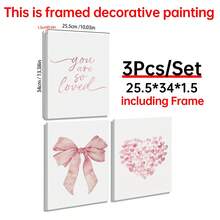 Set Poster Seni Dinding Modern 3 Bagian, Dekorasi Ruangan, Set Dekorasi Rumah, Seni Kanvas Abstrak, Cocok Untuk Kamar Tidur Dan Ruang Tamu - Pola Kupu-kupu, "Kamu Sangat Dicintai", Pola Hati, Pita Merah Muda, Gaya Minimalis, Latar Belakang Putih, Gaya Seni Modern, - 3 buah - View 18