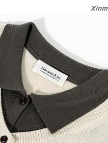Autumn Contrast Color Lapel 2 In 1 Knit Cardigan, Design-Driven Short Style, Elegant Inner Layer Or Outer Wear For Travel, Casual And Vacation - Apricot - View 2