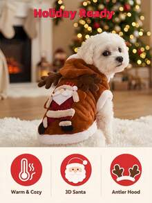 Christmas Pet Clothing, Warm Fleece Dog Vest, 3D Pattern, Cute Holiday Outfit, Suitable For Small Dogs And Cats, Christmas Party Pet Clothes - Camel - View 3