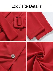 Elegant Red Blazer Dress For Women, V-Neck Long Sleeve Belted A-Line Short Dress, Perfect For Fall & Winter Outings - Red - View 3
