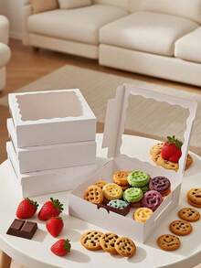 6pcs/1pc Kotak Roti Jendela, Kotak Pai, Kotak Kue Kering, Kotak Cokelat Stroberi, Kotak Kue/Cocok Untuk Pernikahan/Ulang Tahun/Natal/Liburan - Putih - View 8