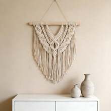 1pc Bohemian Style Macrame Wall Hanging, Handmade Woven Tassel Wall Tapestry, Living Room Bedroom Farmhouse Background Wall Decor - Beige - View 9