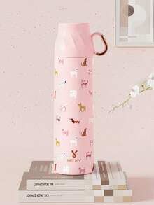 Meoky 17oz Large Capacity Floral Pattern Vacuum Bottle With Handle Lid, Portable Water Bottle Gift - Pink Puppy - View 6