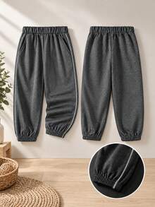 Young Boy Casual Minimalist Versatile College Style Diagonal Pocket Dark Gray Long Pants Suitable For Vacation Travel Sports School Daily Wear - Dark Grey - View 2