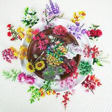 透明PET復古花卉貼紙包 56張，逼真向日葵與玫瑰插圖裝飾貼紙，適用手工藝與文具 - 56件 - 查看 3