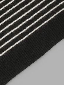NiceArt Women's Black & White Striped Drop Shoulder Knit Sweater, Autumn/Winter Vintage Basic Loose Fit, Autumn Outfit, Renaissance Style, Halloween - Black and White - View 7