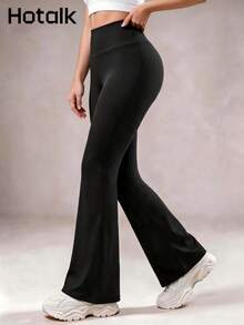 Hotalk Legging Yoga Olahraga Kasual Wanita, Elastis 4 Arah, Lembut & Nyaman, Celana Olahraga Luar Ruangan Wanita, Bawahan Wanita - Hitam - View 2