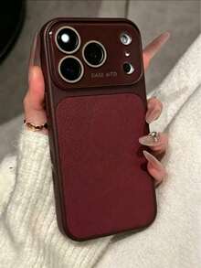 Luxury Litchi Texture Faux Leather Phone Case With Large Window, Suitable For 17 Pro Max, 17 Pro, 17, 16 Pro Max, 16 Pro, 15 Pro Max, 15 Pro, 13 Pro Max, 14 Pro, 16, 15, 14, 13, Lens Protection, Shock-Resistant Back Cover - Retro Red - View 3