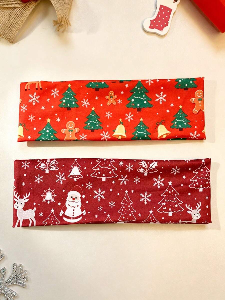2/1pc Christmas Print Headband, Non-Slip Elastic Hairband, Christmas Tree Gingerbread Man Santa Claus Reindeer Headband, Suitable For Holidays, Parties, Decoration, Hair Accessories