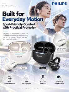 PHILIPS TAQ2320 Earphone Bluetooth TWS Desain Terbuka, Peredam Kebisingan Panggilan AI, Tahan Air dan Debu, Earphone Jepit untuk Olahraga dan Perjalanan - View 2